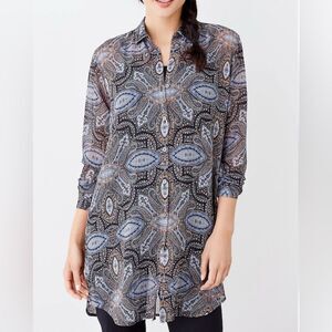 J. Jill 2X Boho Paisley Tunic Blouse Semi-Sheer Southwestern Floral High-Low Top